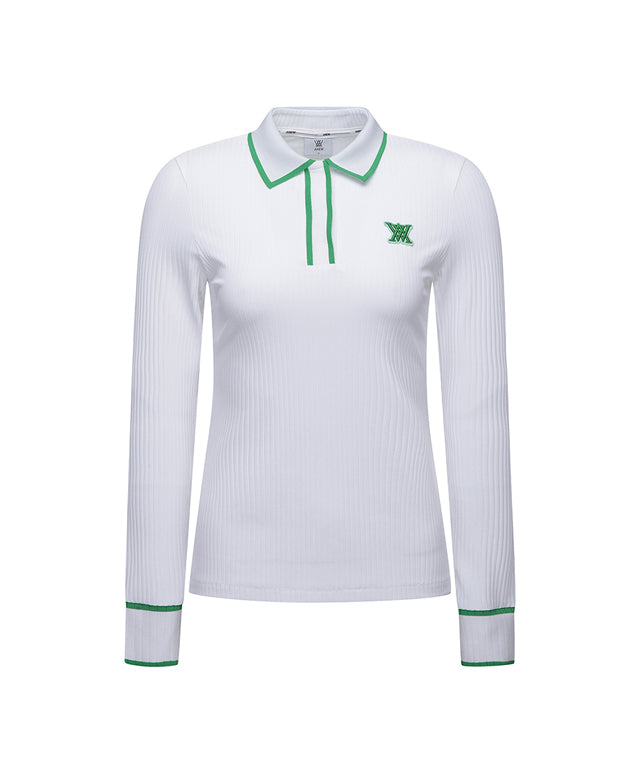 ANEW Golf Women's Collar Point Ribbed Long T-Shirt in various colors, showcasing its elegant collar and ribbed texture.